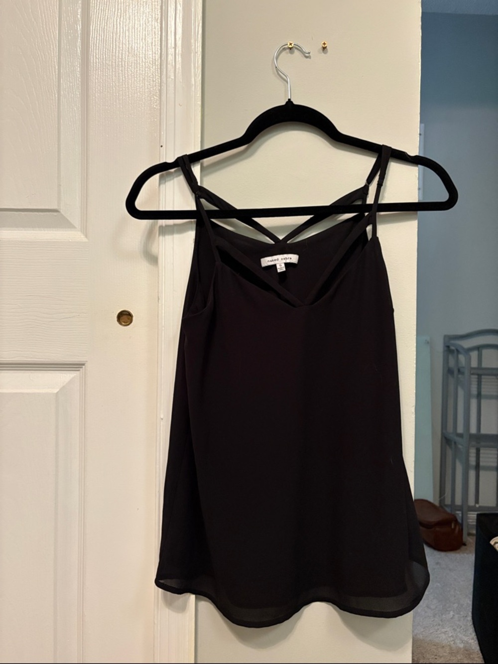Naked Zebra Black Double-Strap V-Neck Camisole
